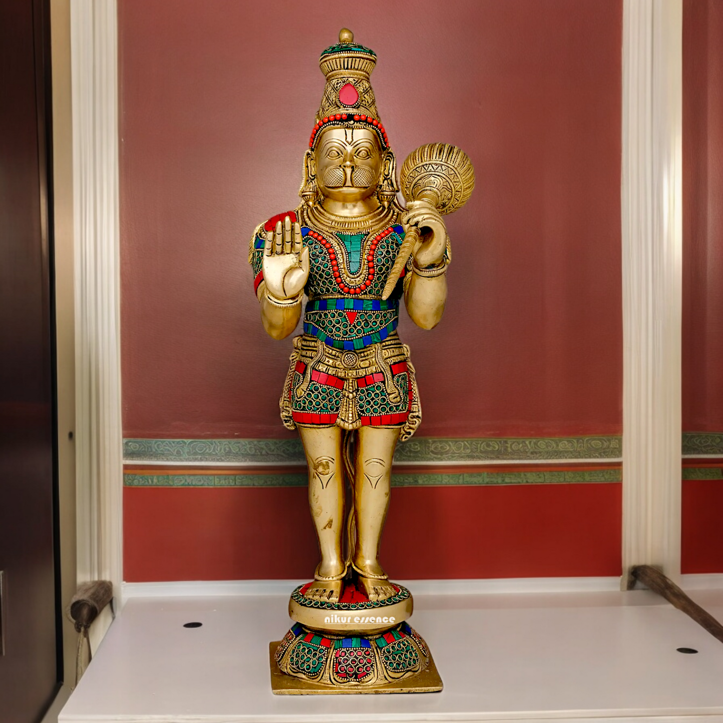 Buy Online Brass Hanuman Bless Standing Idol with Stone Work - 53.5 cm Idols Nikuressence