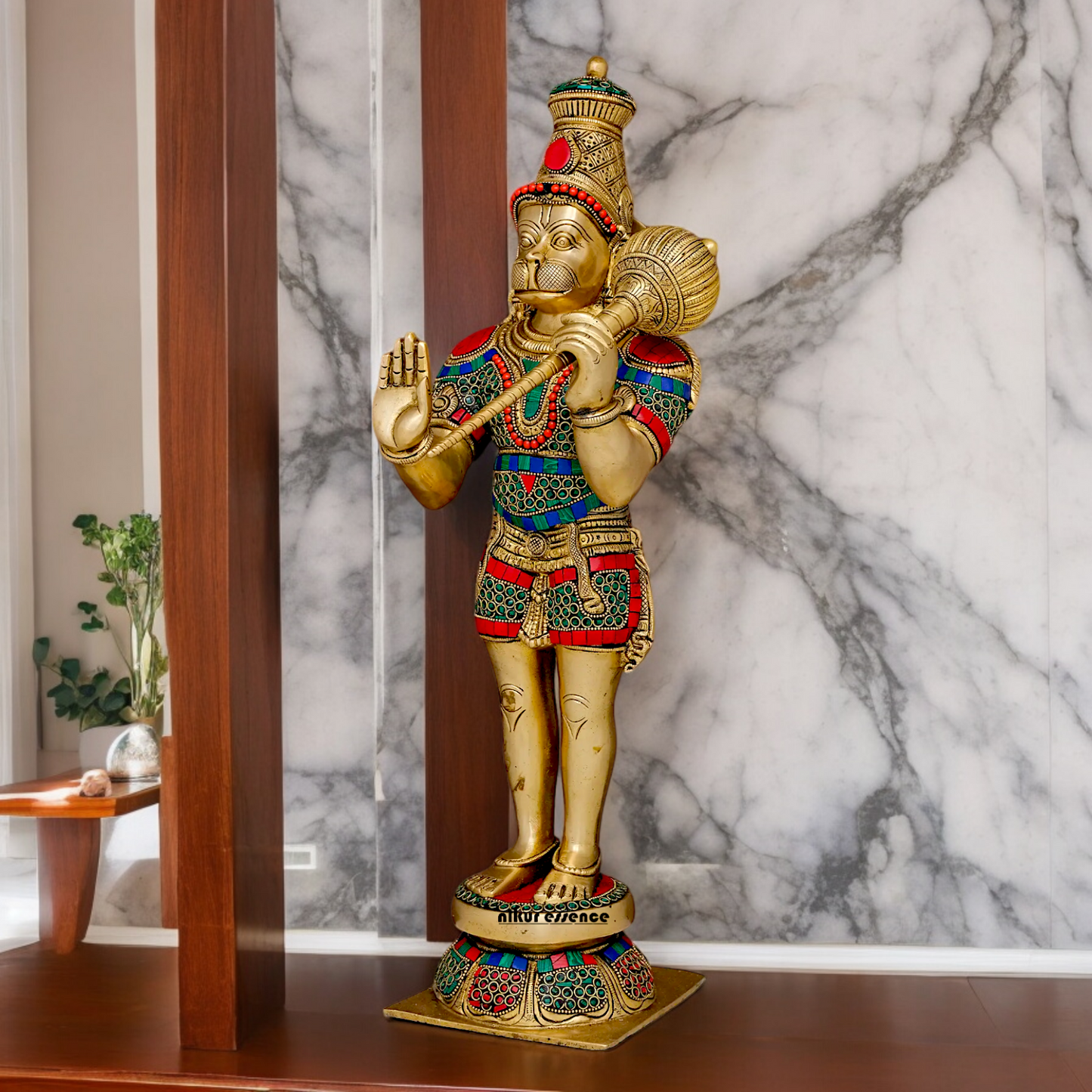 Buy Online Brass Hanuman Bless Standing Idol with Stone Work - 53.5 cm Idols Nikuressence