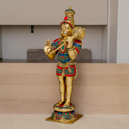 Buy Online Brass Hanuman Bless Standing Idol with Stone Work - 53.5 cm Idols Nikuressence