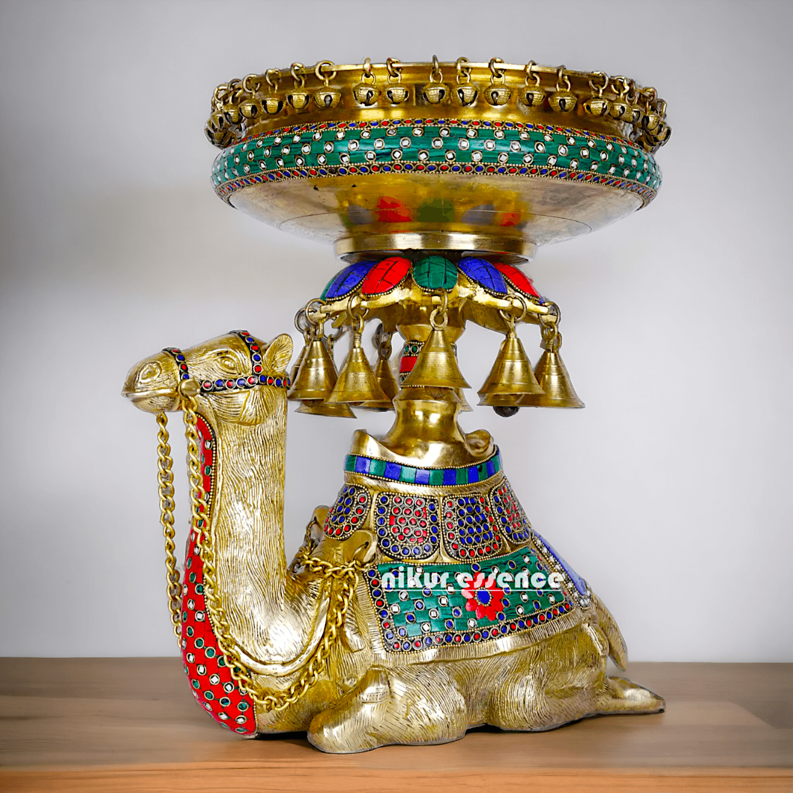 Camel Urli with Bells , Handcrafted Brass Water Basin for Elegant Home Décor and Traditional Indian Aesthetic