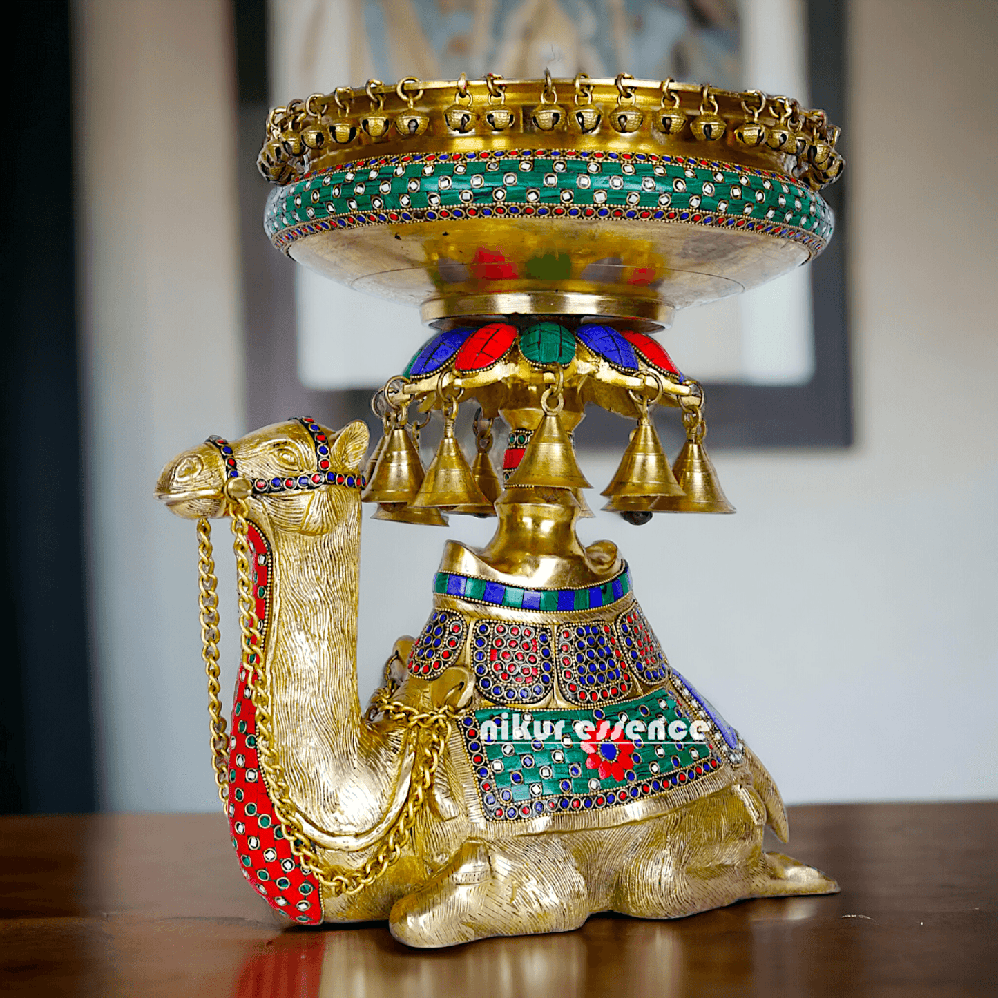 Camel Urli with Bells , Handcrafted Brass Water Basin for Elegant Home Décor and Traditional Indian Aesthetic