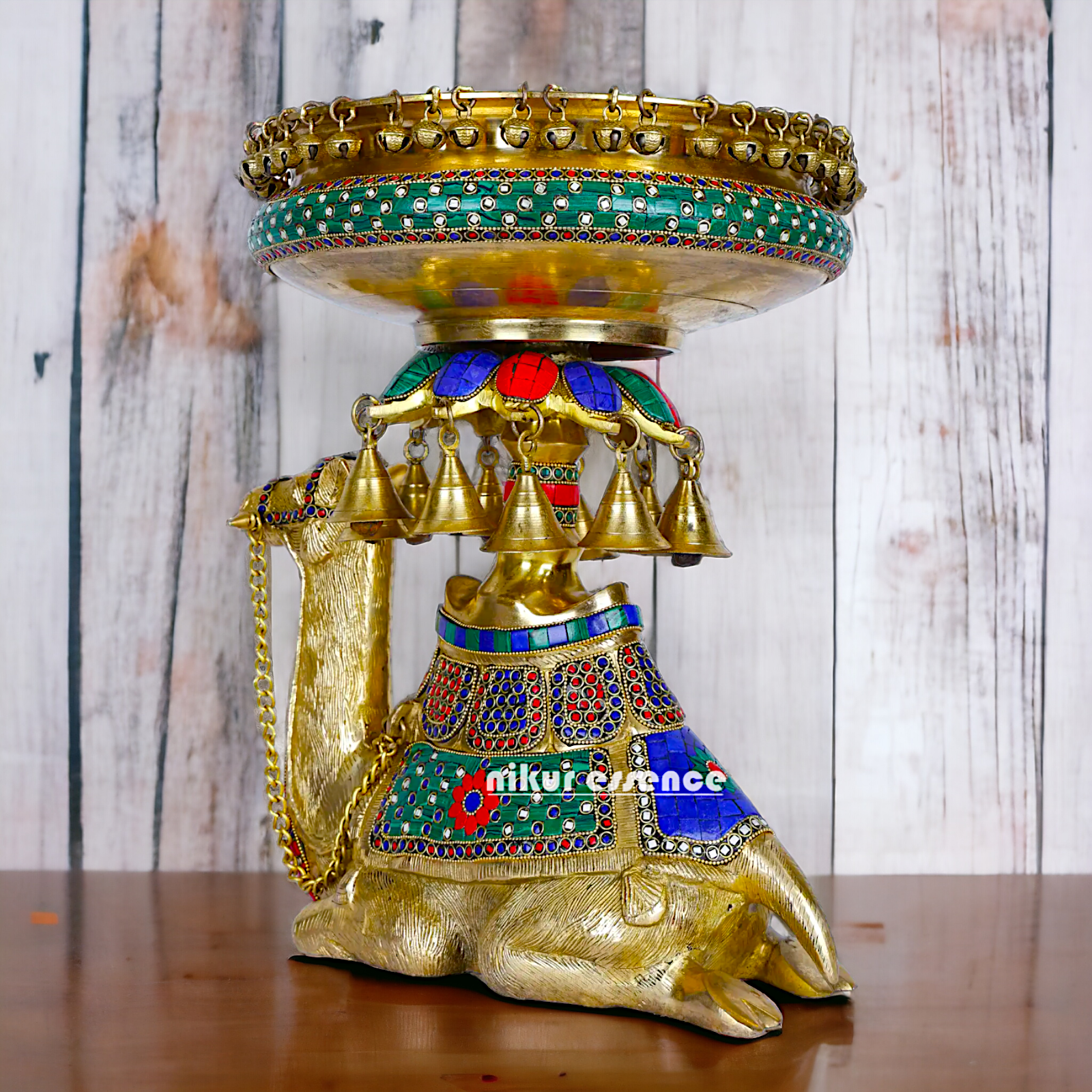 Camel Urli with Bells , Handcrafted Brass Water Basin for Elegant Home Décor and Traditional Indian Aesthetic