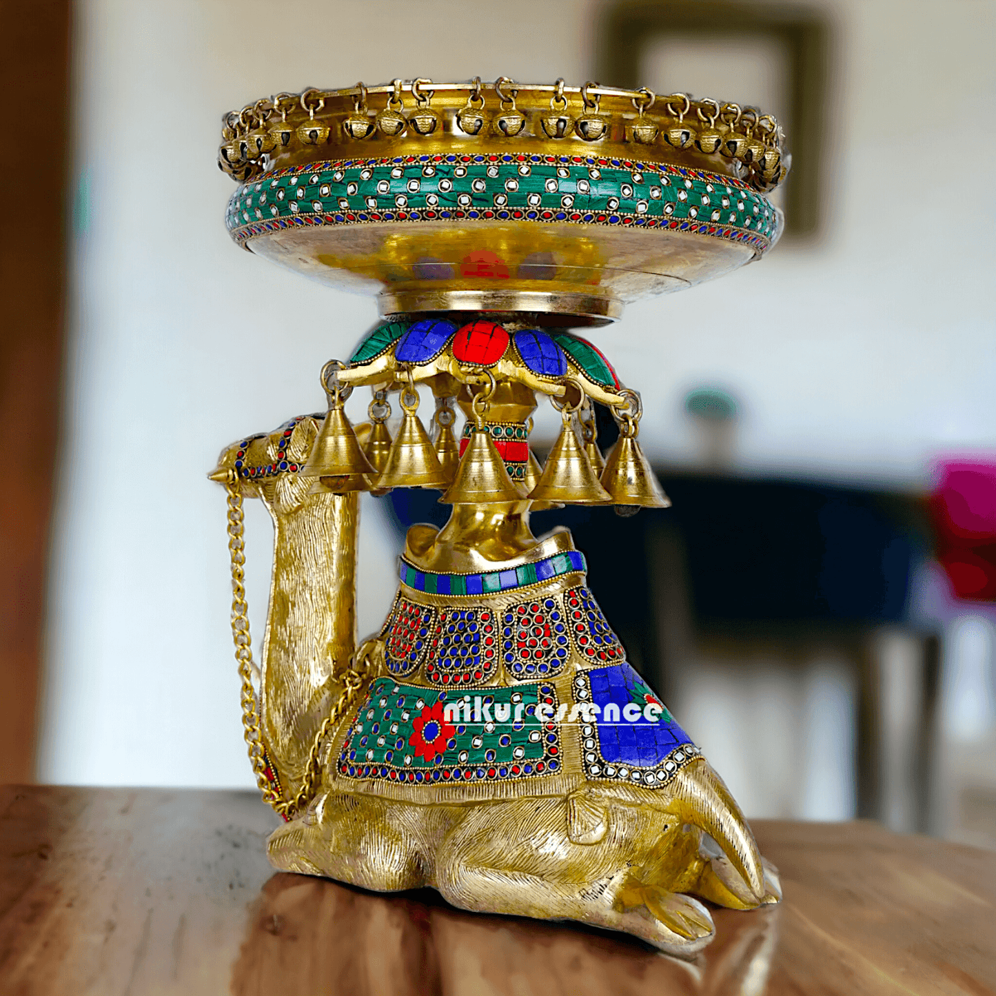 Camel Urli with Bells , Handcrafted Brass Water Basin for Elegant Home Décor and Traditional Indian Aesthetic