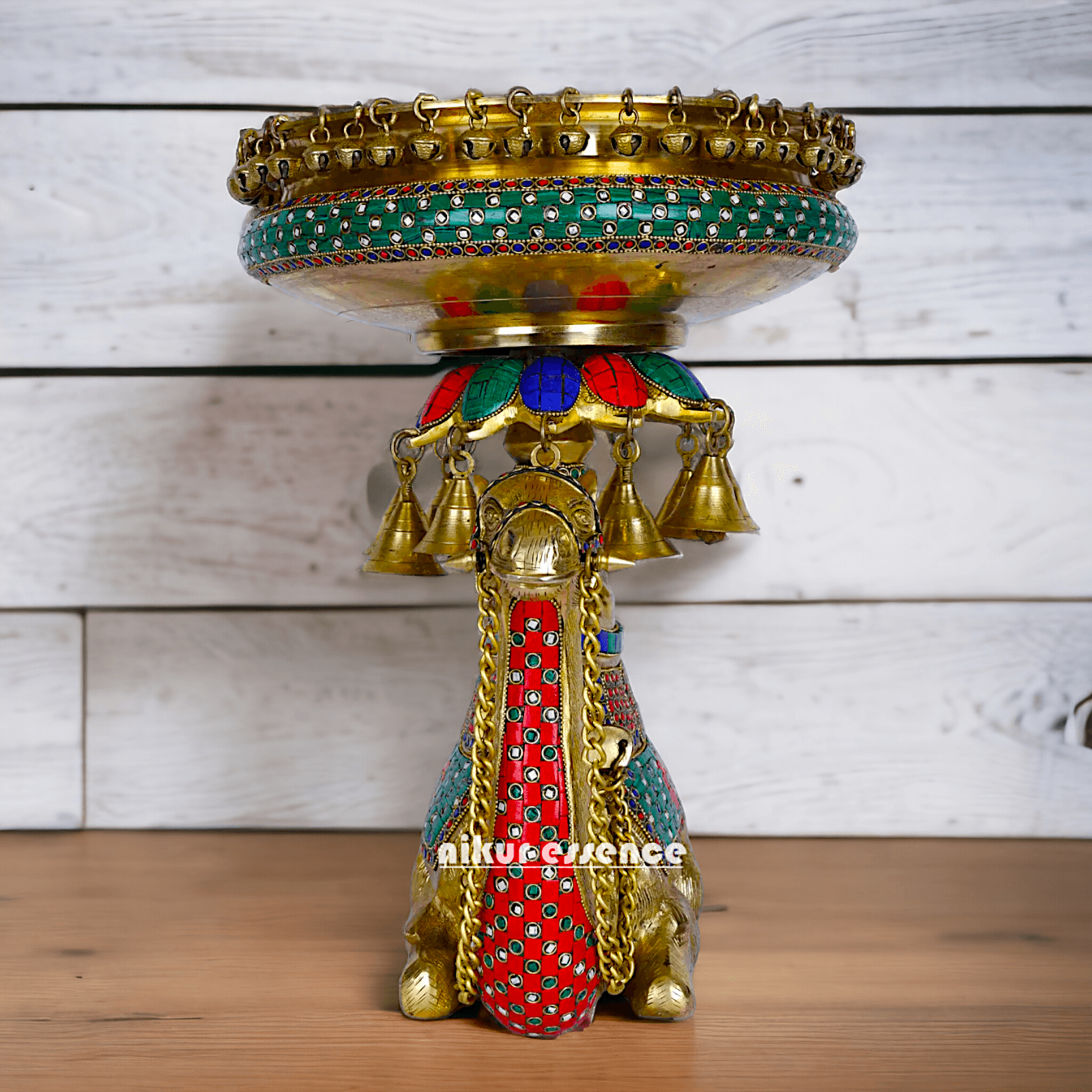 Camel Urli with Bells , Handcrafted Brass Water Basin for Elegant Home Décor and Traditional Indian Aesthetic