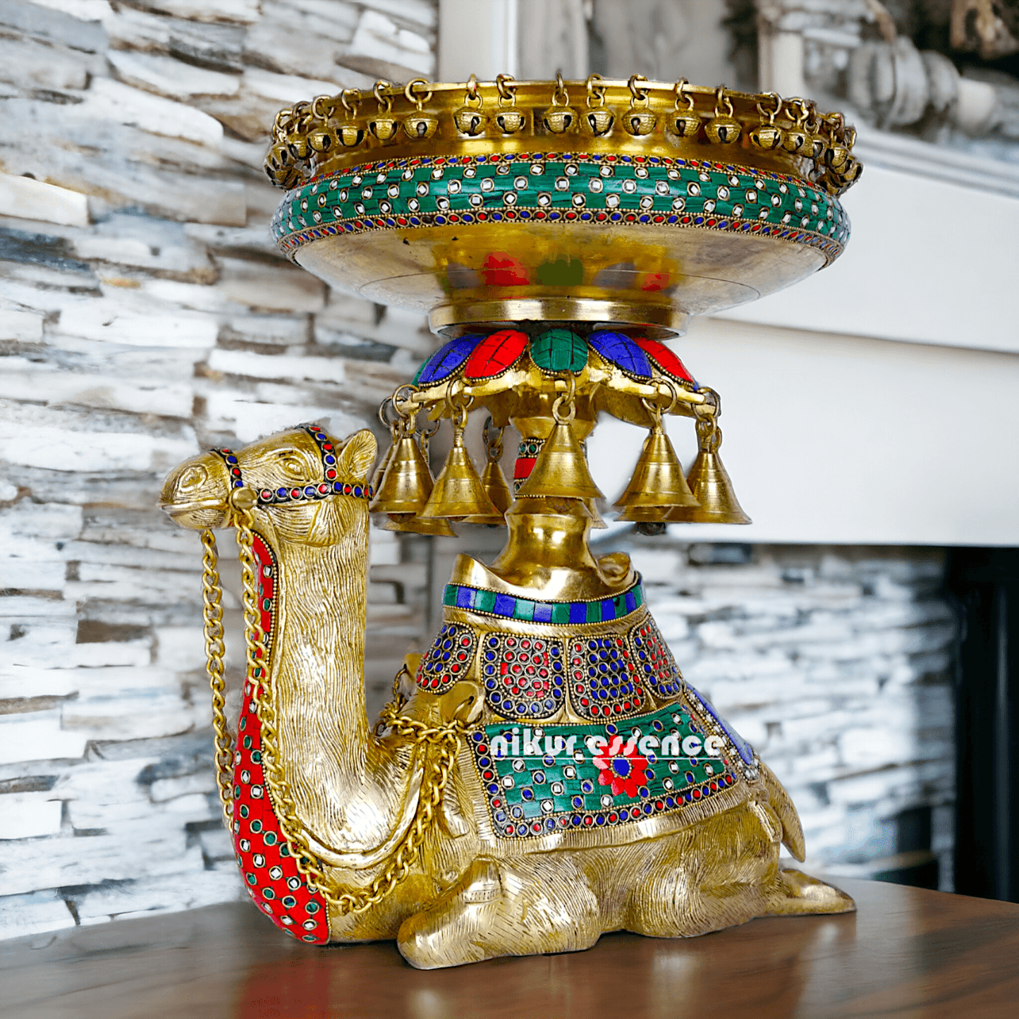 Camel Urli with Bells , Handcrafted Brass Water Basin for Elegant Home Décor and Traditional Indian Aesthetic