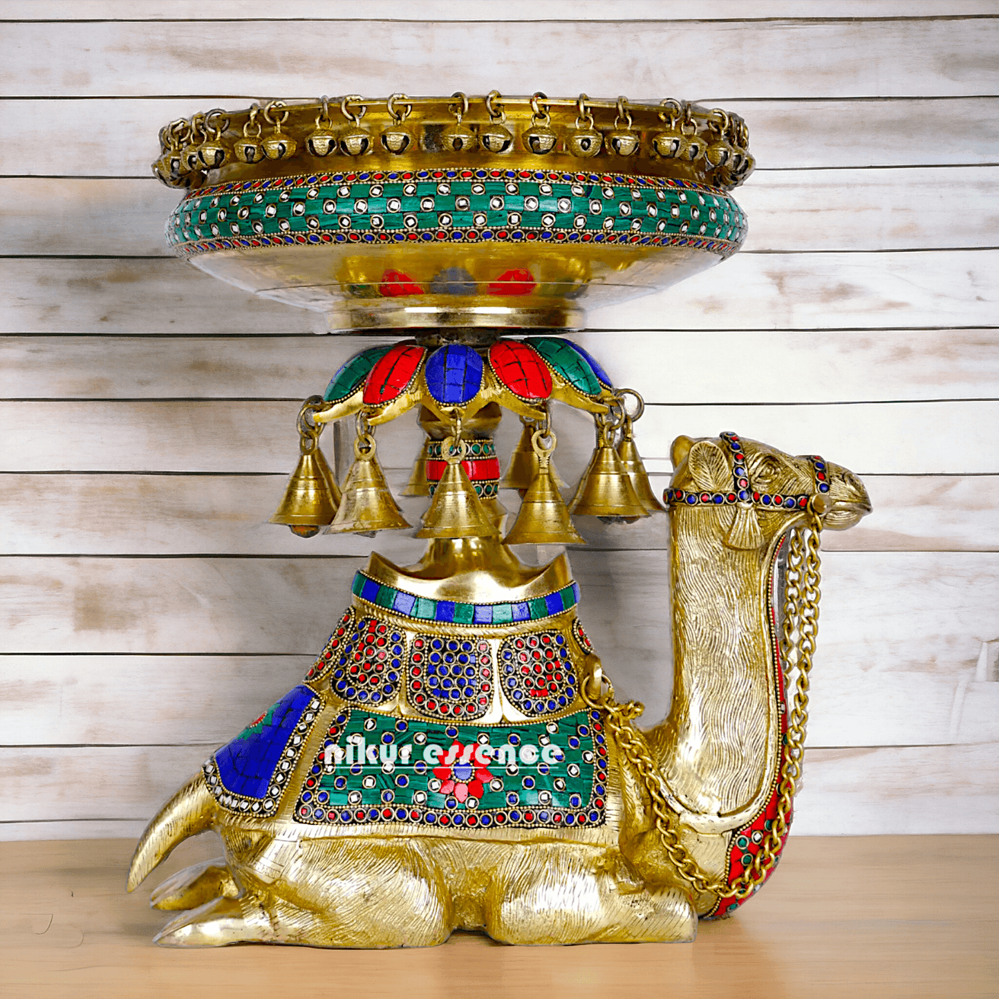 Camel Urli with Bells , Handcrafted Brass Water Basin for Elegant Home Décor and Traditional Indian Aesthetic