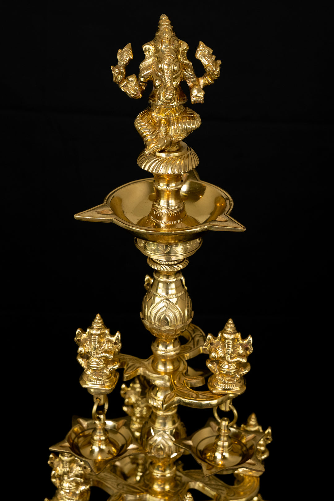 Buy Solid Brass Ganesh Diya Lamp with Twenty two Ganeshas - 38 Inches Height