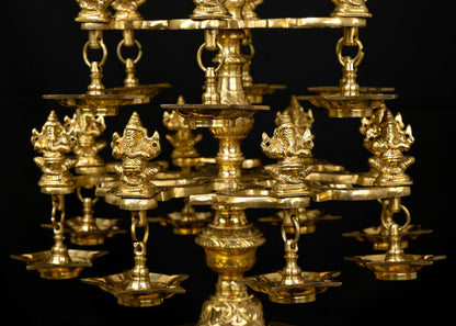 Buy Solid Brass Ganesh Diya Lamp with Twenty two Ganeshas - 38 Inches Height