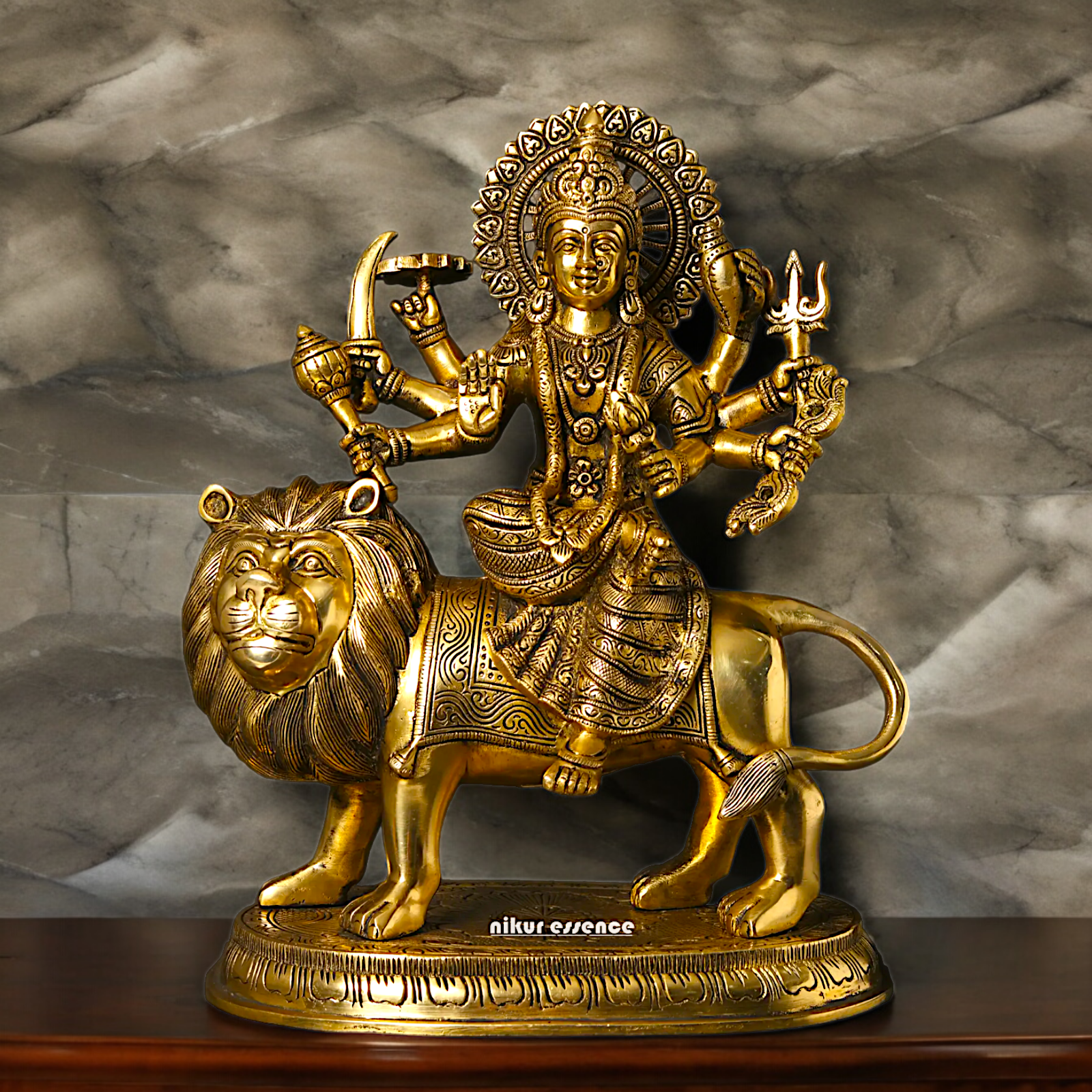 Large Handcrafted Durga Maa Brass Statue - Exquisite 35.5 cm Representation of Divine Feminine Power