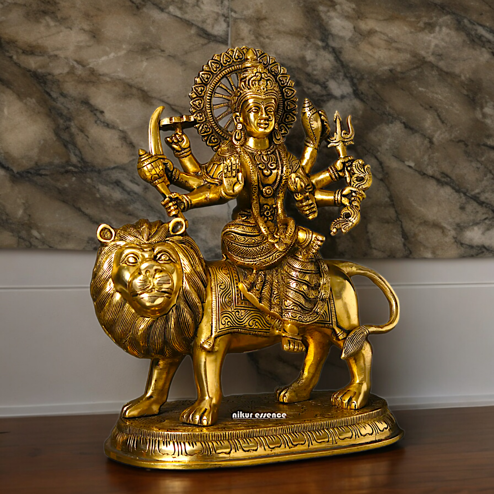 Large Handcrafted Durga Maa Brass Statue - Exquisite 35.5 cm Representation of Divine Feminine Power