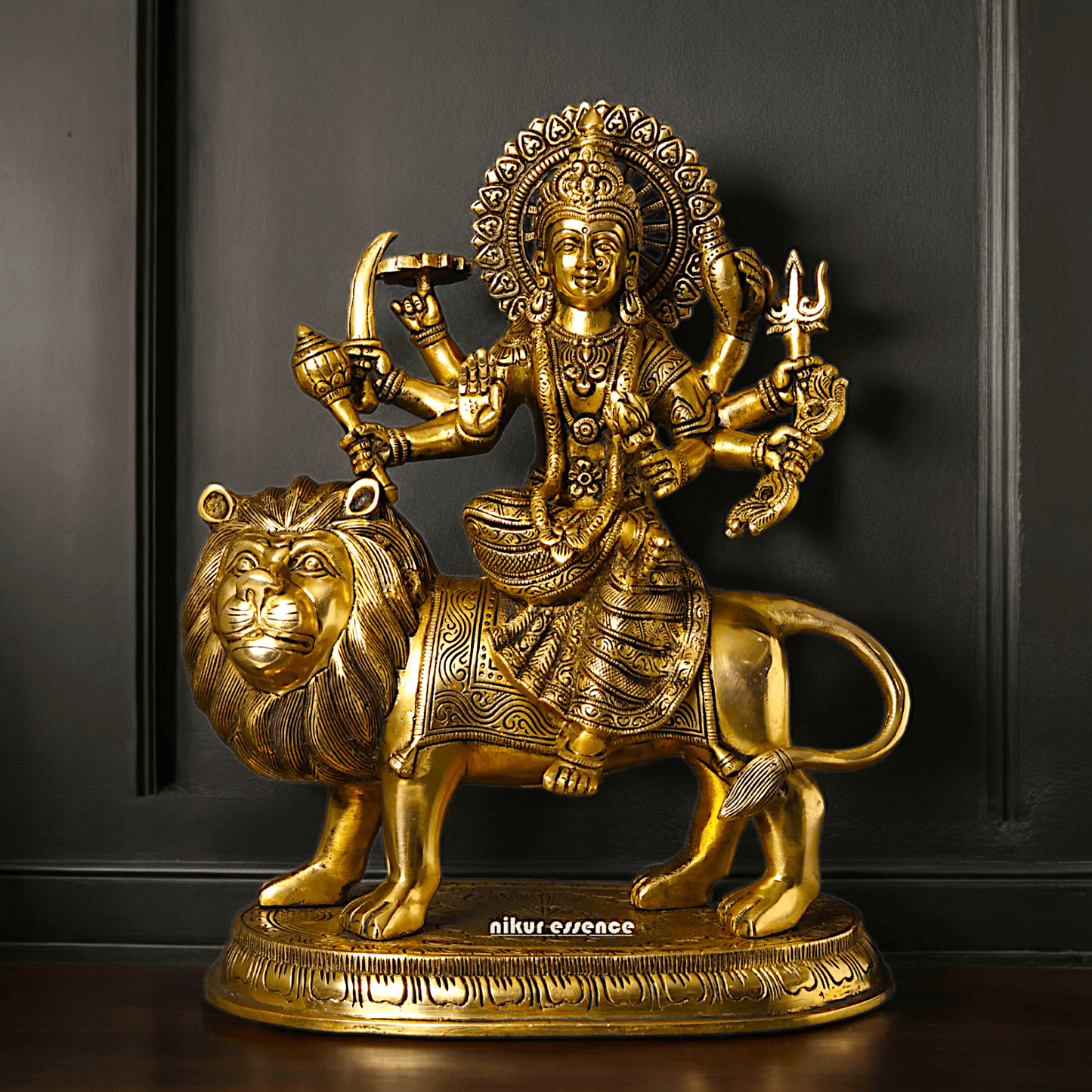 Large Handcrafted Durga Maa Brass Statue - Exquisite 35.5 cm Representation of Divine Feminine Power