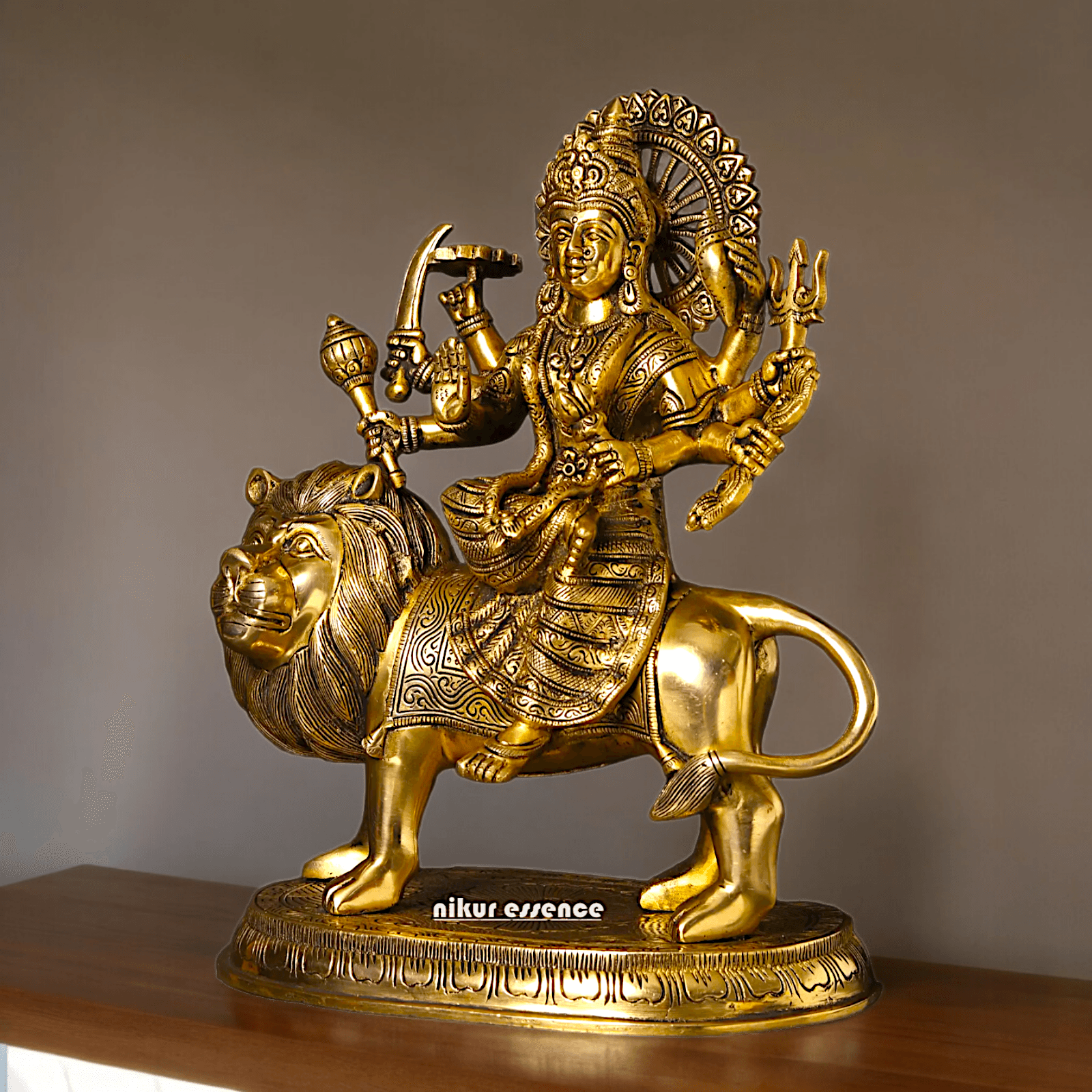 Large Handcrafted Durga Maa Brass Statue - Exquisite 35.5 cm Representation of Divine Feminine Power