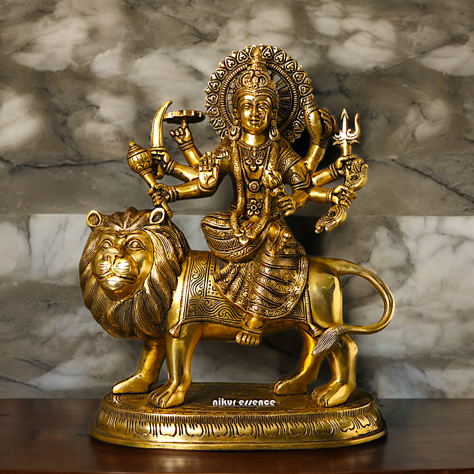 Large Handcrafted Durga Maa Brass Statue - Exquisite 35.5 cm Representation of Divine Feminine Power