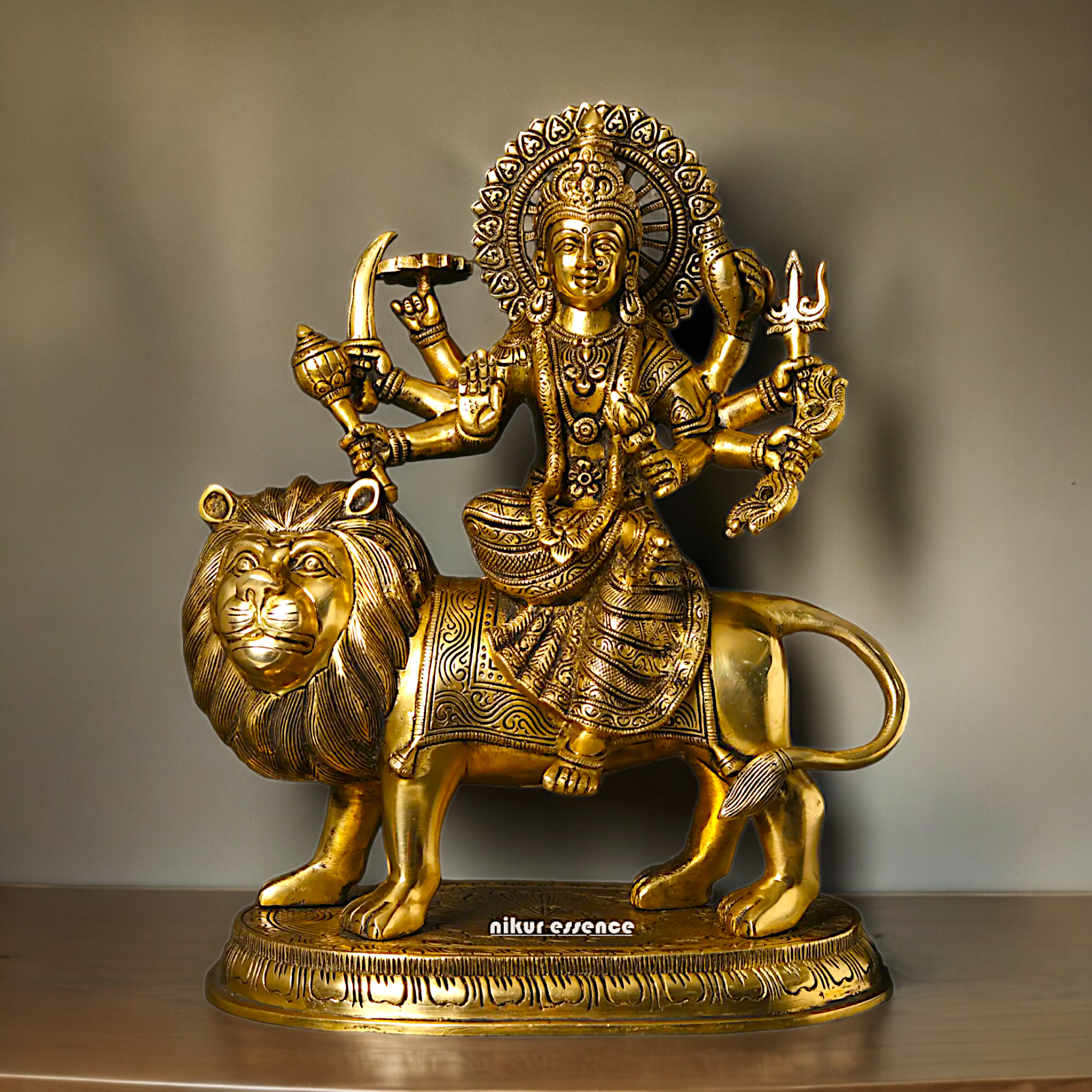 Large Handcrafted Durga Maa Brass Statue - Exquisite 35.5 cm Representation of Divine Feminine Power