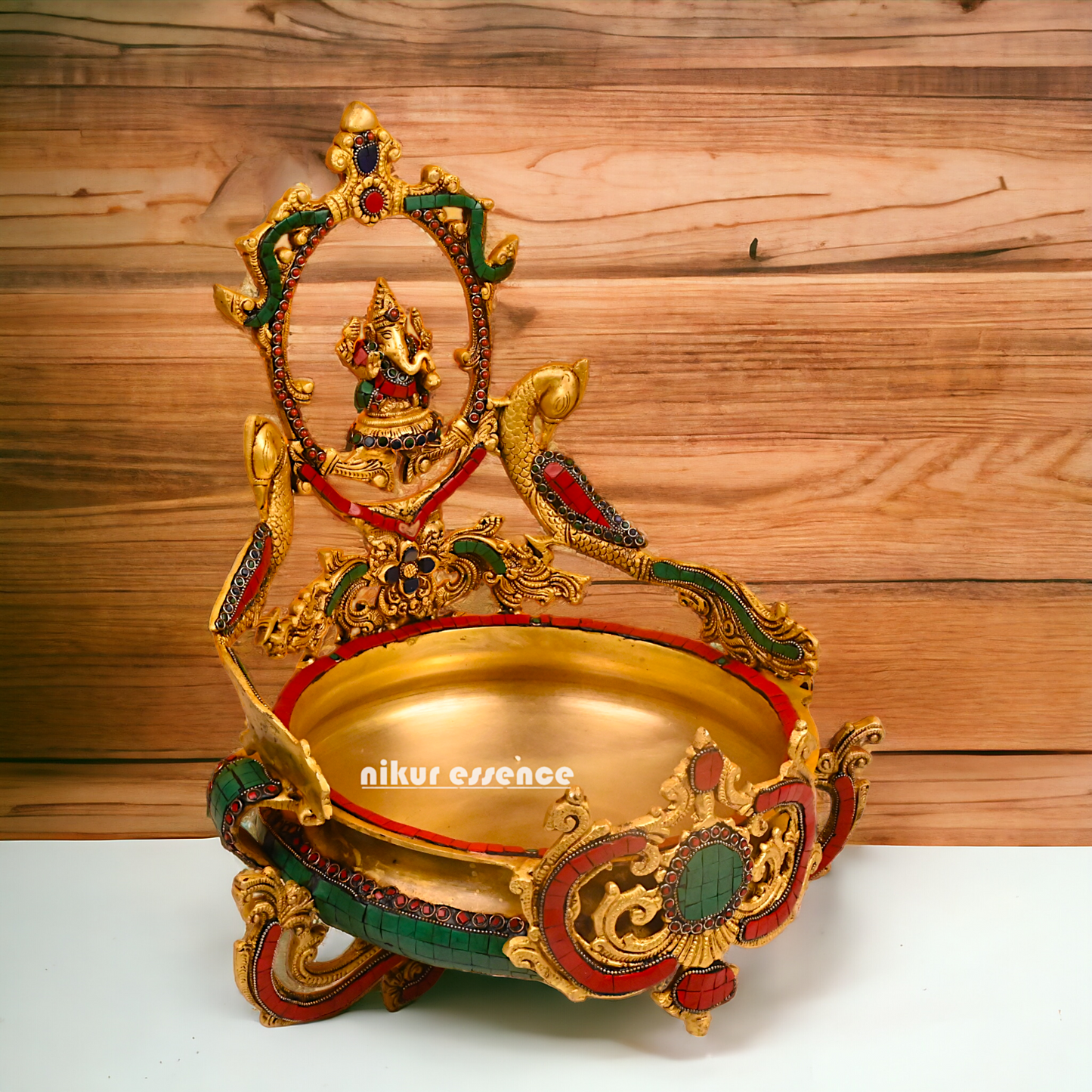 Buy Ganesha Urli with Peacock Detailing - Handcrafted Indian Decorative Bowl for Spiritual Bliss and Aesthetic Elegance