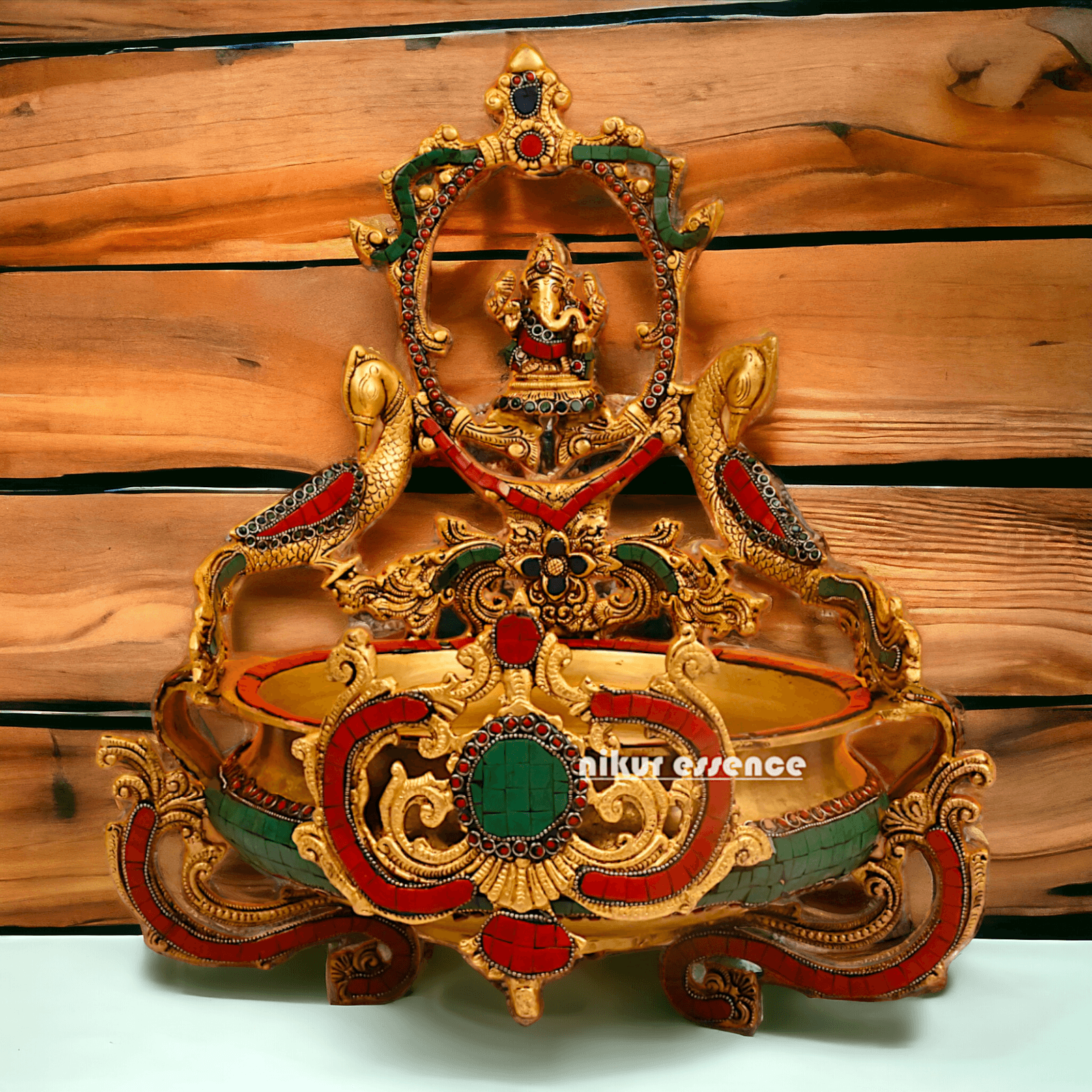 Buy Ganesha Urli with Peacock Detailing - Handcrafted Indian Decorative Bowl for Spiritual Bliss and Aesthetic Elegance