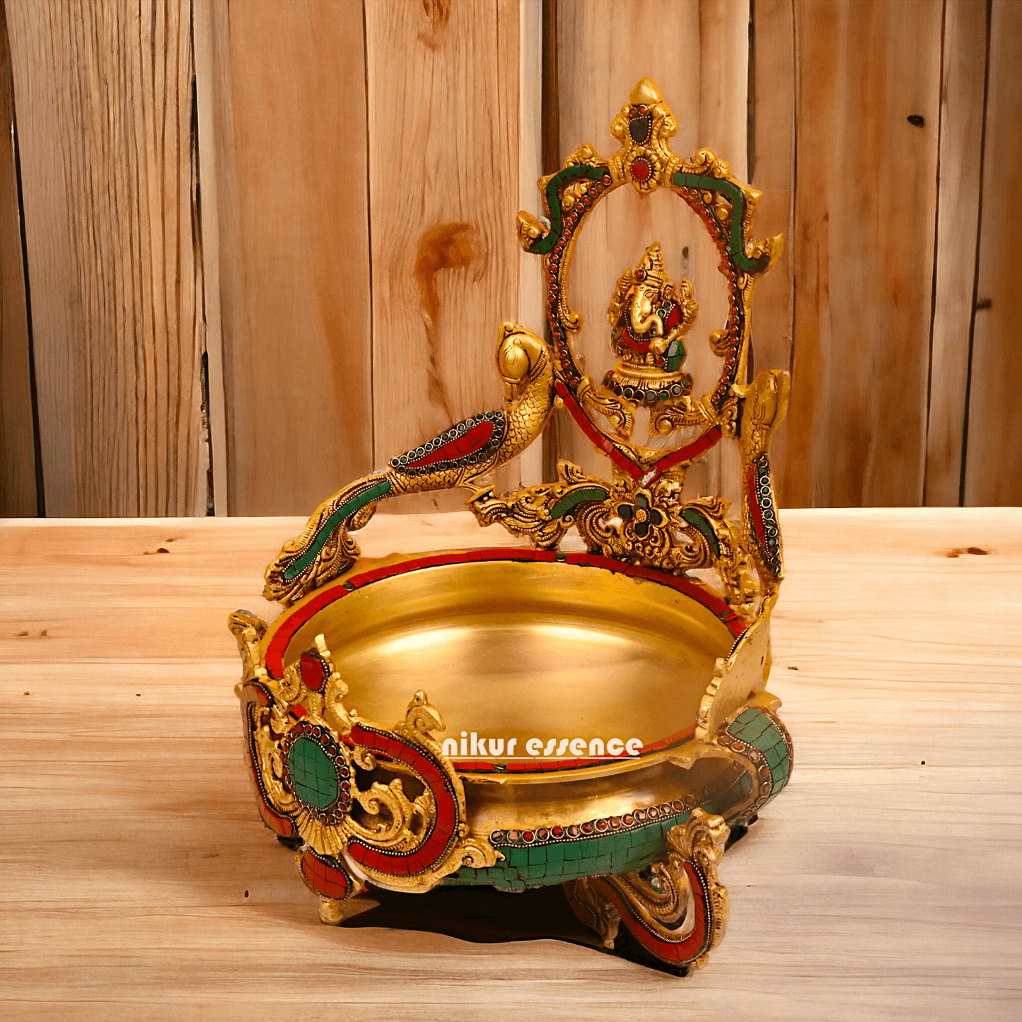 Buy Ganesha Urli with Peacock Detailing - Handcrafted Indian Decorative Bowl for Spiritual Bliss and Aesthetic Elegance