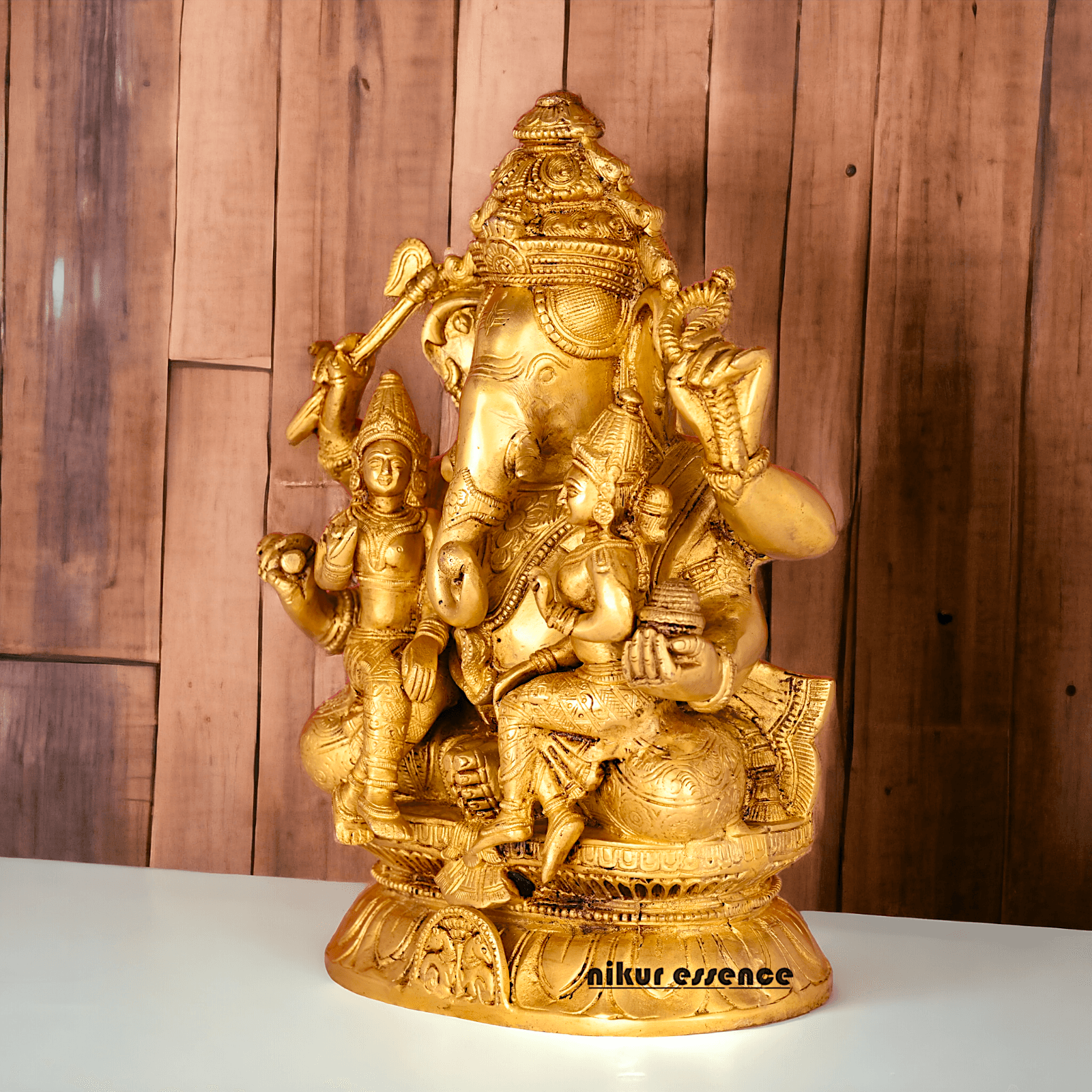 Ganesha Brass Statue with Riddhi Siddhi - 12.5 Inch