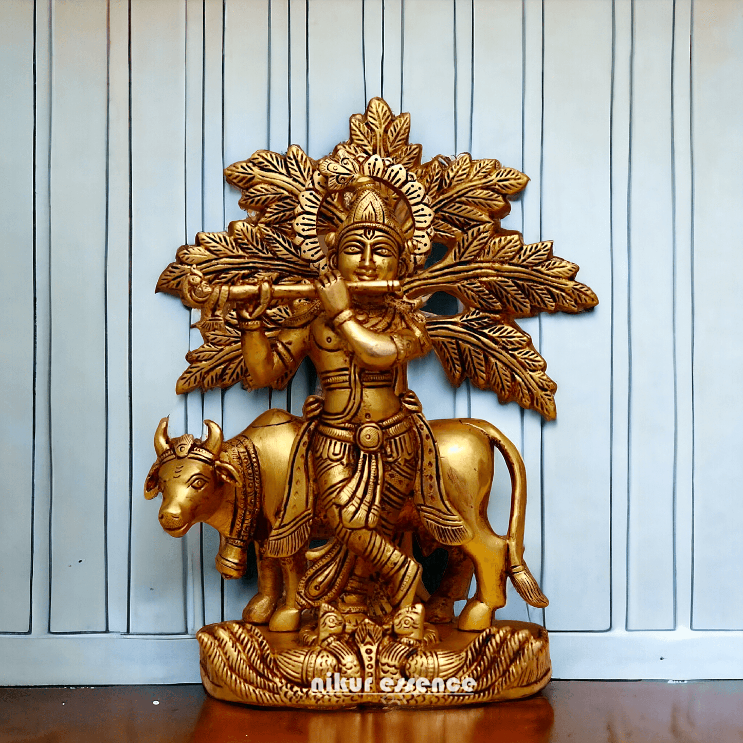 Brass Tree Cow Krishna Statue | Buy Brass Tree Cow Krishna Statue | 10 inch -nikuressence Idols Nikuressence