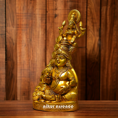 Brass Statue of Kuber and Goddess Laxmi - Majestic Hindu Deity Figurine for Prosperity, Wealth, and Abundance Idols Nikuressence