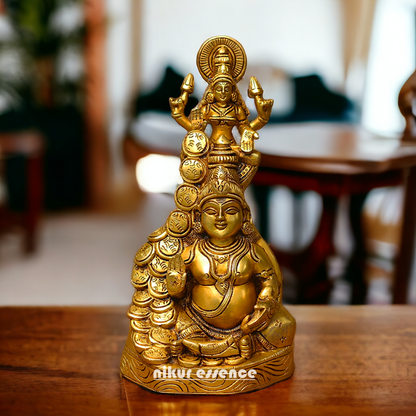 Brass Statue of Kuber and Goddess Laxmi - Majestic Hindu Deity Figurine for Prosperity, Wealth, and Abundance Idols Nikuressence