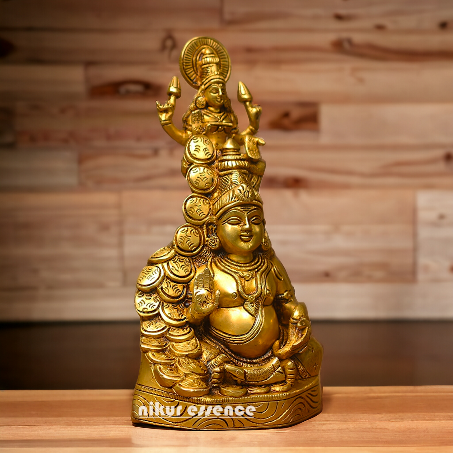 Brass Statue of Kuber and Goddess Laxmi - Majestic Hindu Deity Figurine for Prosperity, Wealth, and Abundance Idols Nikuressence