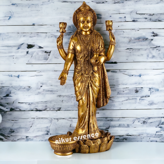 Large Solid Brass Lakshmi Stand on Lotus Idol - 62 cm Idols Nikuressence