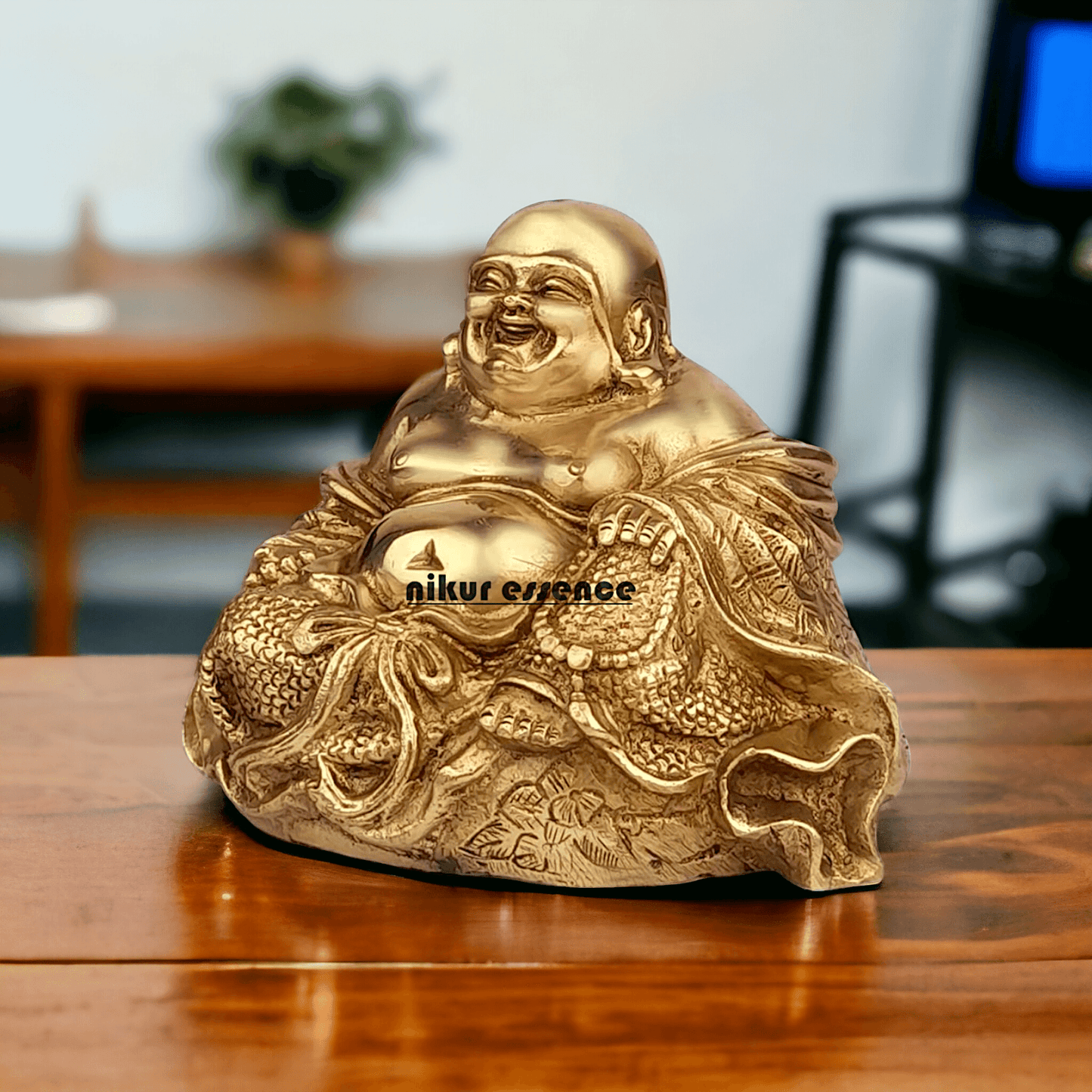 Buy Laughing Buddha Sitting Brass Statue - Enhance Prosperity, Joy, and Harmony with an Exquisite Decorative Piece