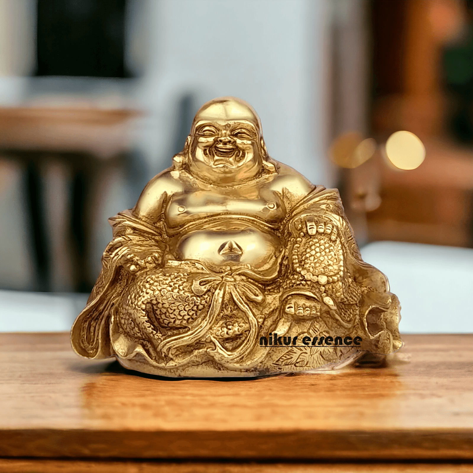 Buy Laughing Buddha Sitting Brass Statue - Enhance Prosperity, Joy, and Harmony with an Exquisite Decorative Piece