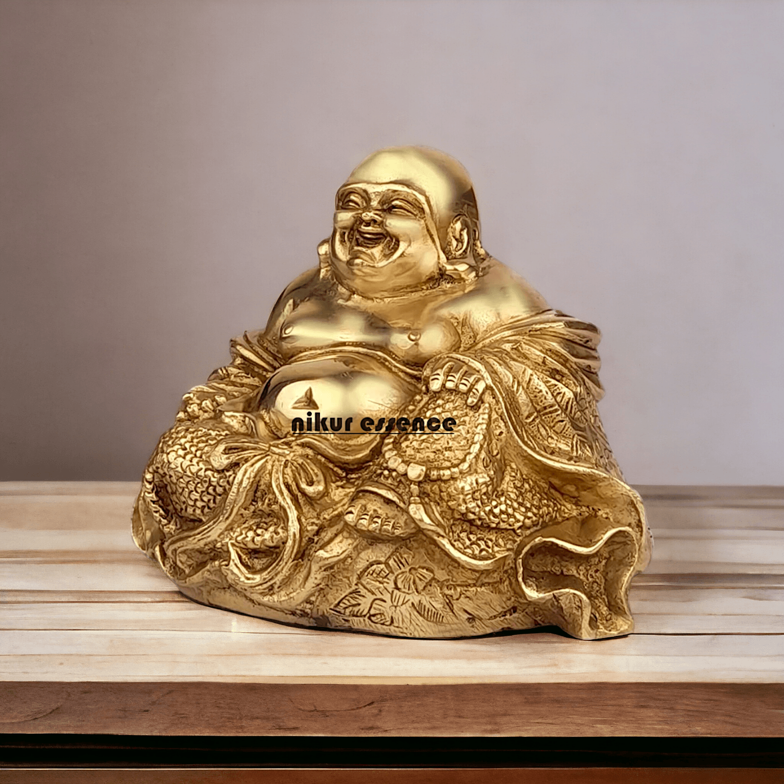 Buy Laughing Buddha Sitting Brass Statue - Enhance Prosperity, Joy, and Harmony with an Exquisite Decorative Piece