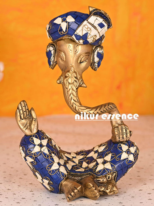 Buy Ganesha Brass Idol with Intricate White and Blue Stone work Idols Nikuressence