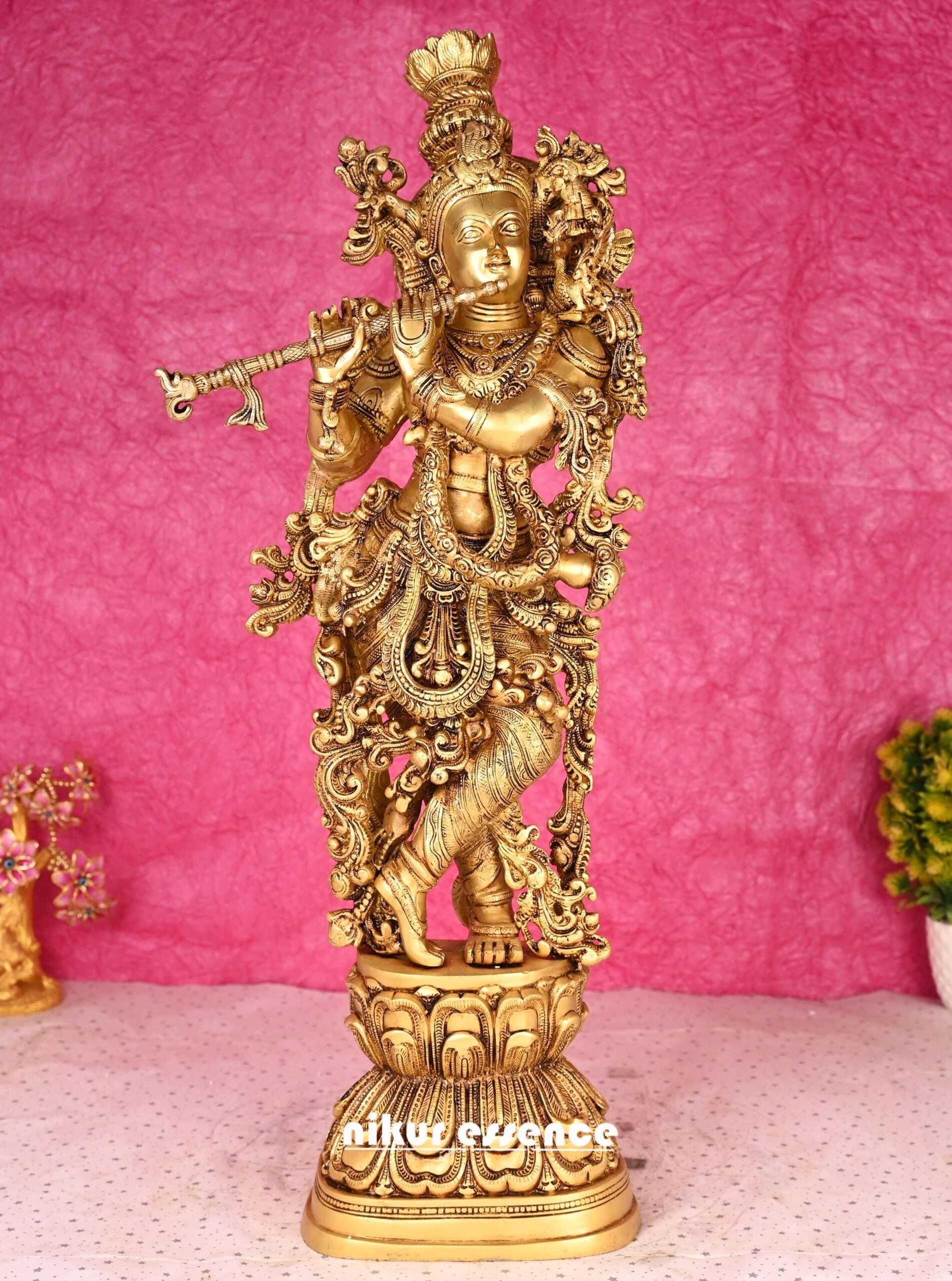 Buy online Krishna Statue | Buy Krishna Statue in Brass | Nikur essence | 30 Inch