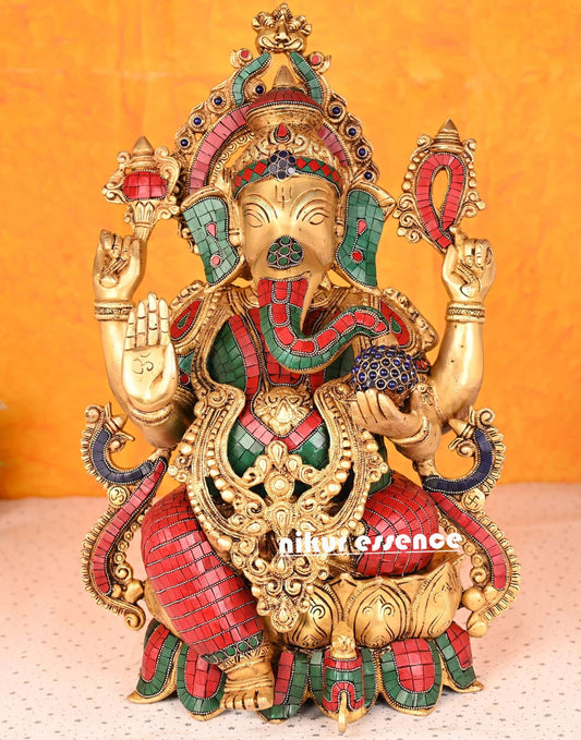 Buy Ganesha Statue with Stone Work -nikur essence