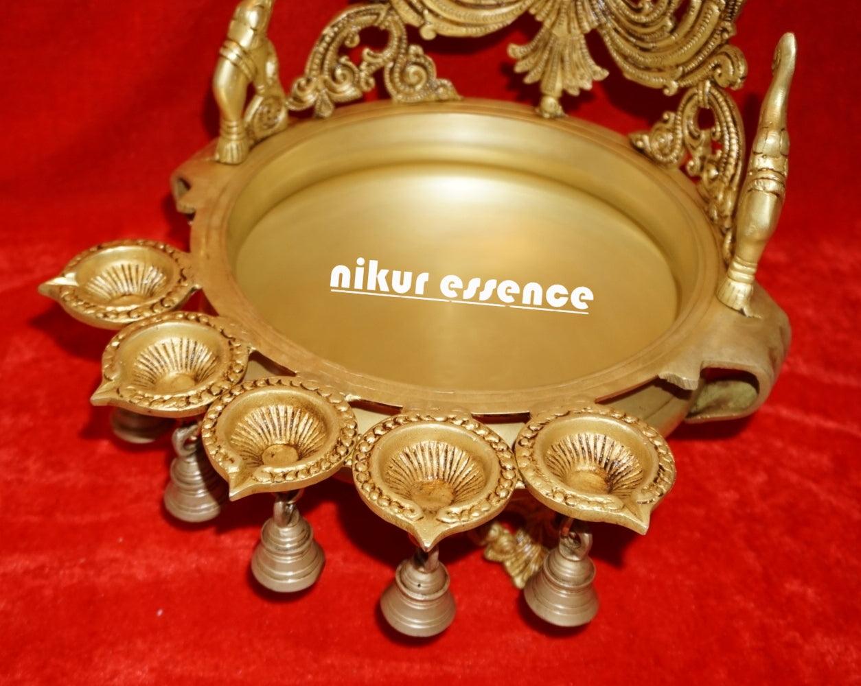 Buy Peacock Urli in brass with 5 Diyas for Spiritual Home Decor and Festive Celebrations - Nikuressence