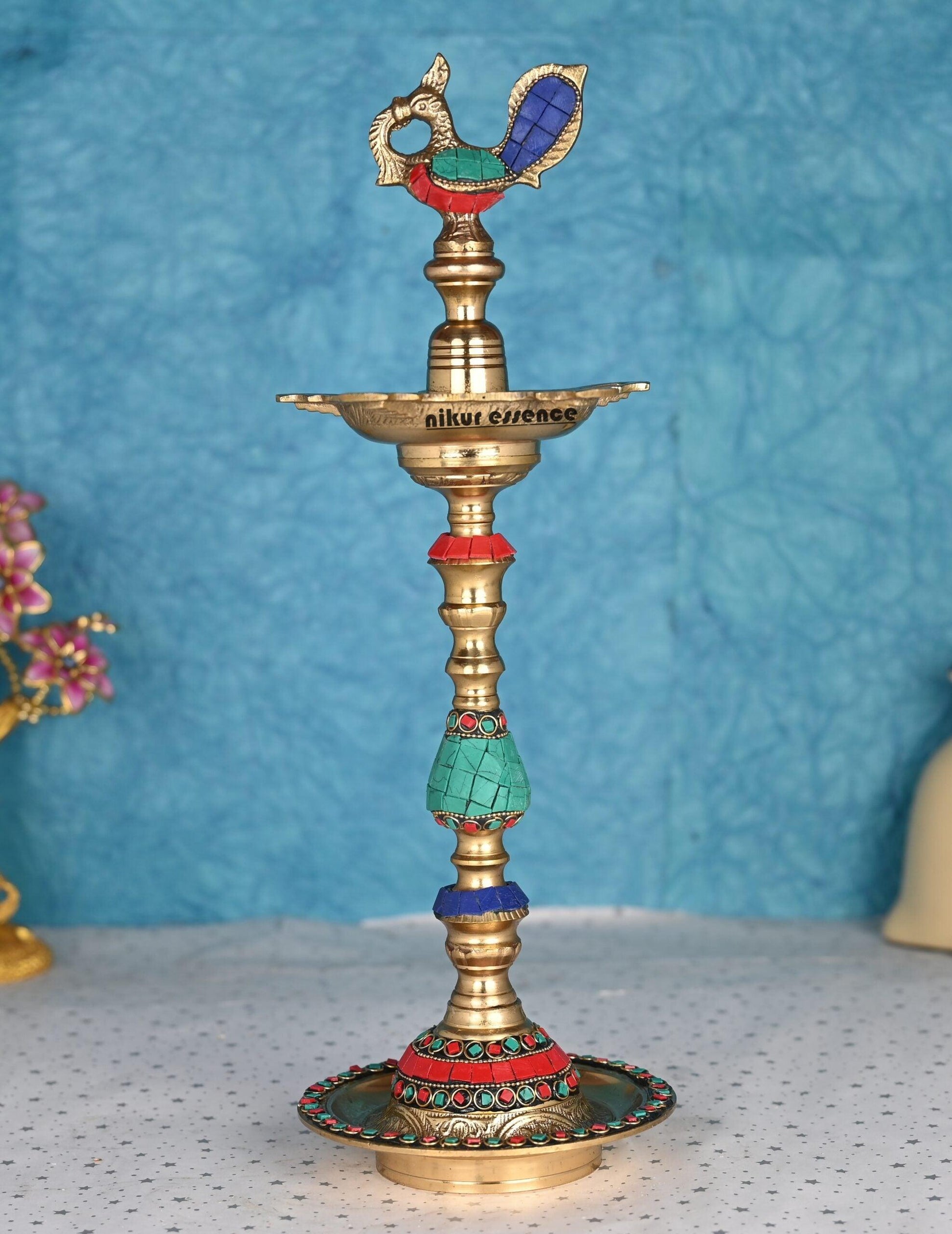 Buy brass vilakku Kuthu diya| South Indian Brass vilakku in stone work Idols Nikuressence