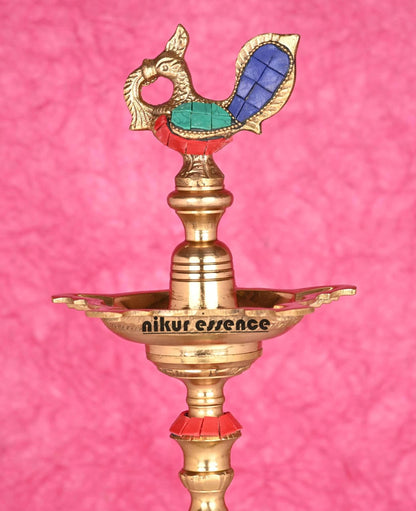 Buy brass vilakku Kuthu diya| South Indian Brass vilakku in stone work Idols Nikuressence