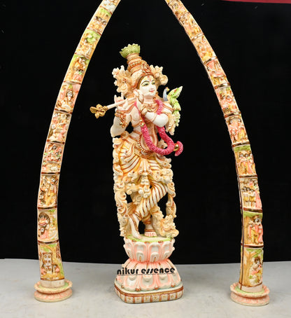 Cultured Marble Krishna Murti with Arch | 30 inch height