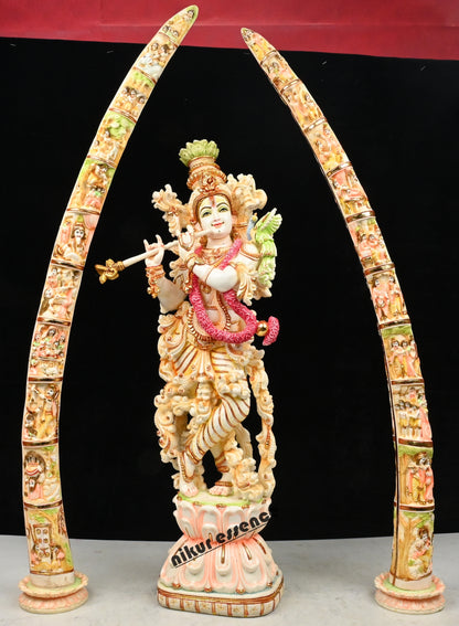 Cultured Marble Krishna Murti with Arch | 30 inch height