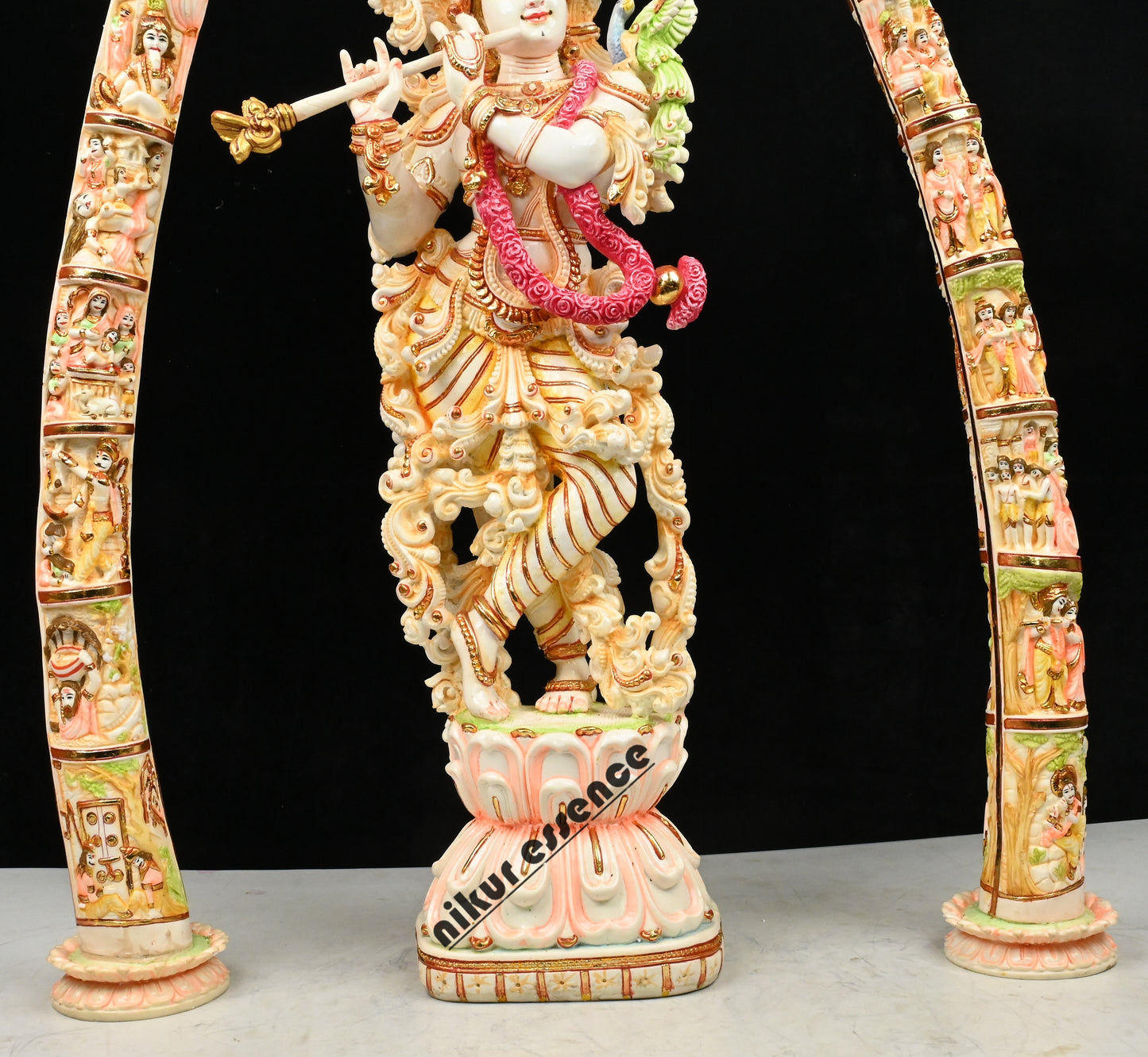 Cultured Marble Krishna Murti with Arch | 30 inch height