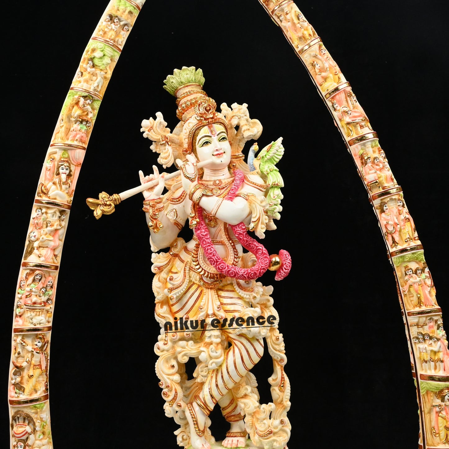 Cultured Marble Krishna Murti with Arch | 30 inch height