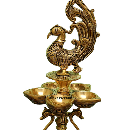 Large Solid Braas Peacock Diya - 50 cm