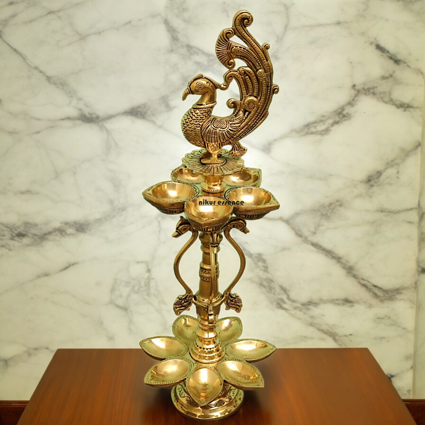 Large Solid Braas Peacock Diya - 50 cm