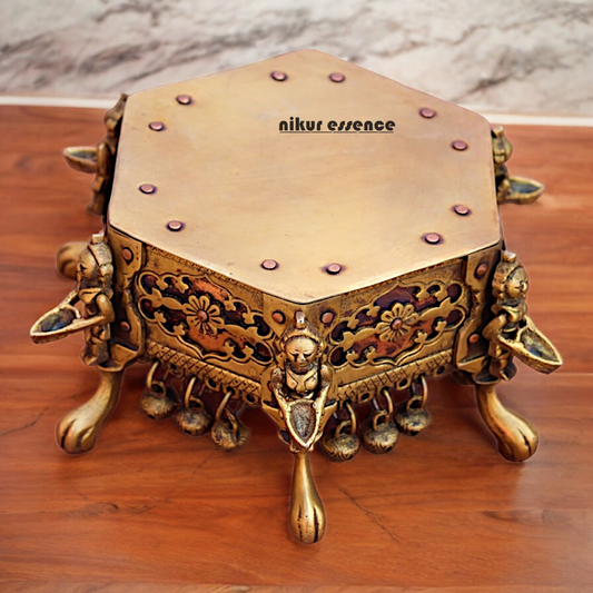 Superfine Pure Brass Chowki with Bells Ghungroo - 17 cm