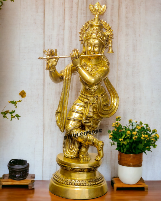 Solid Brass Krishna with playing Flute - 36 inches Idols Nikuressence