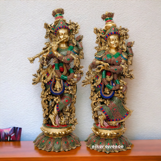 Large Online Brass Beautiful Krishna Radha with Stone work - 65 cm Idols Nikuressence