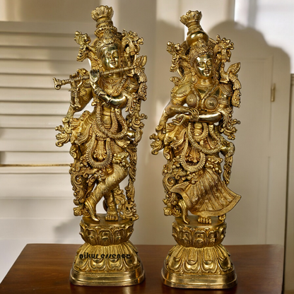 Solid Brass Radha Krishna Standing Idol - 29 inches