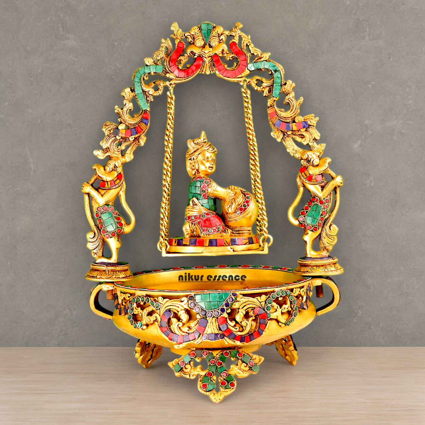 Buy Online Brass Ganesha Urli Swing Jhula with Stone work - 51 cm Idols Nikuressence