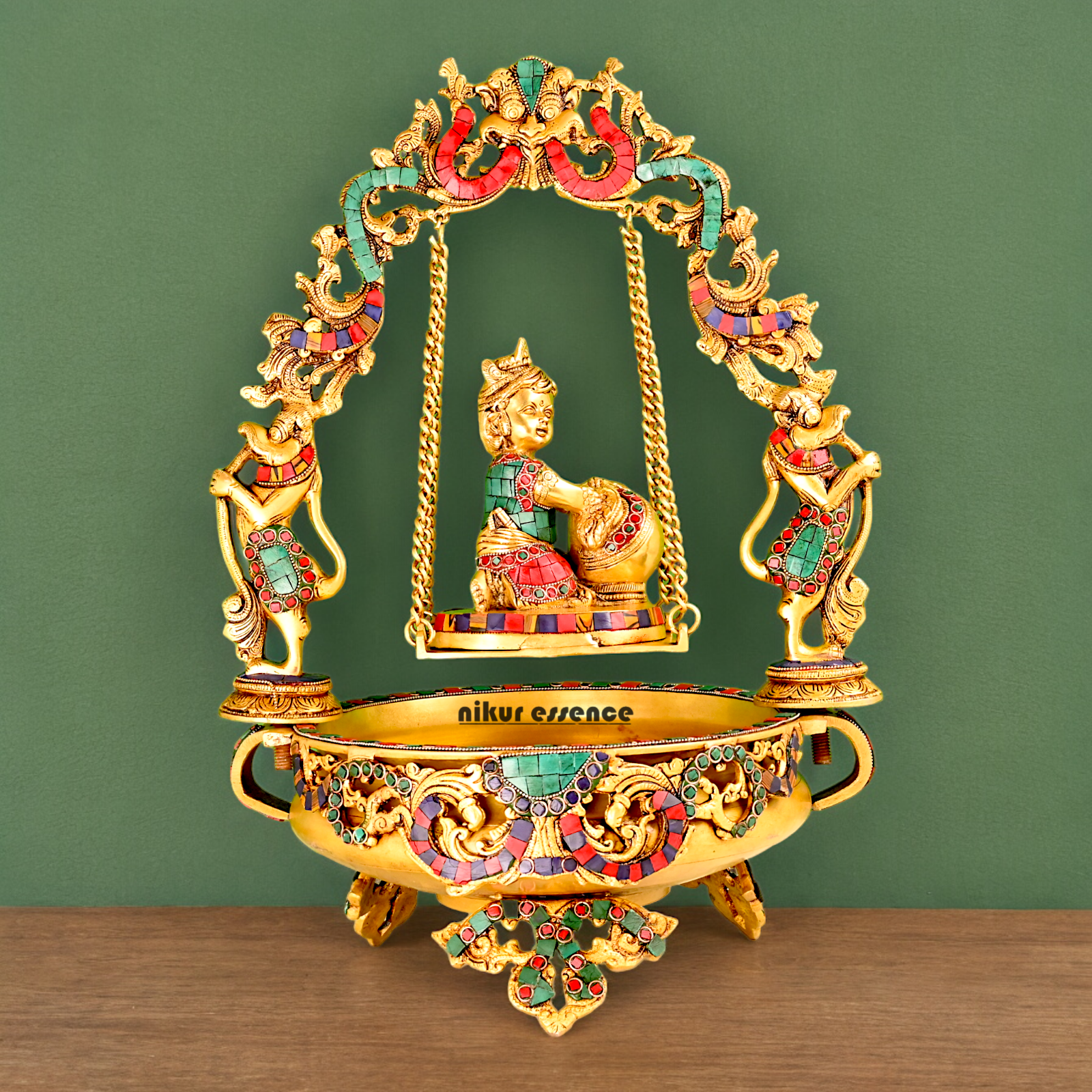 Buy Online Brass Ganesha Urli Swing Jhula with Stone work - 51 cm Idols Nikuressence