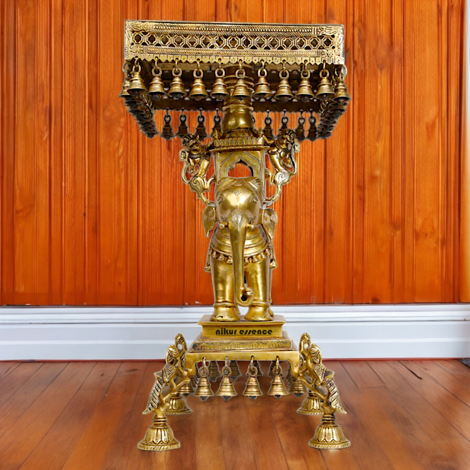 Online Solid Brass Elephant chowki with Bells - 23 inches Idols Nikuressence