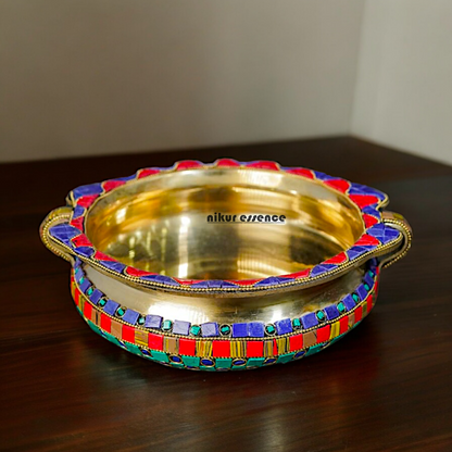 Buy Online Brass Urli Bowl with Stone work - 7.5 cm Idols Nikuressence